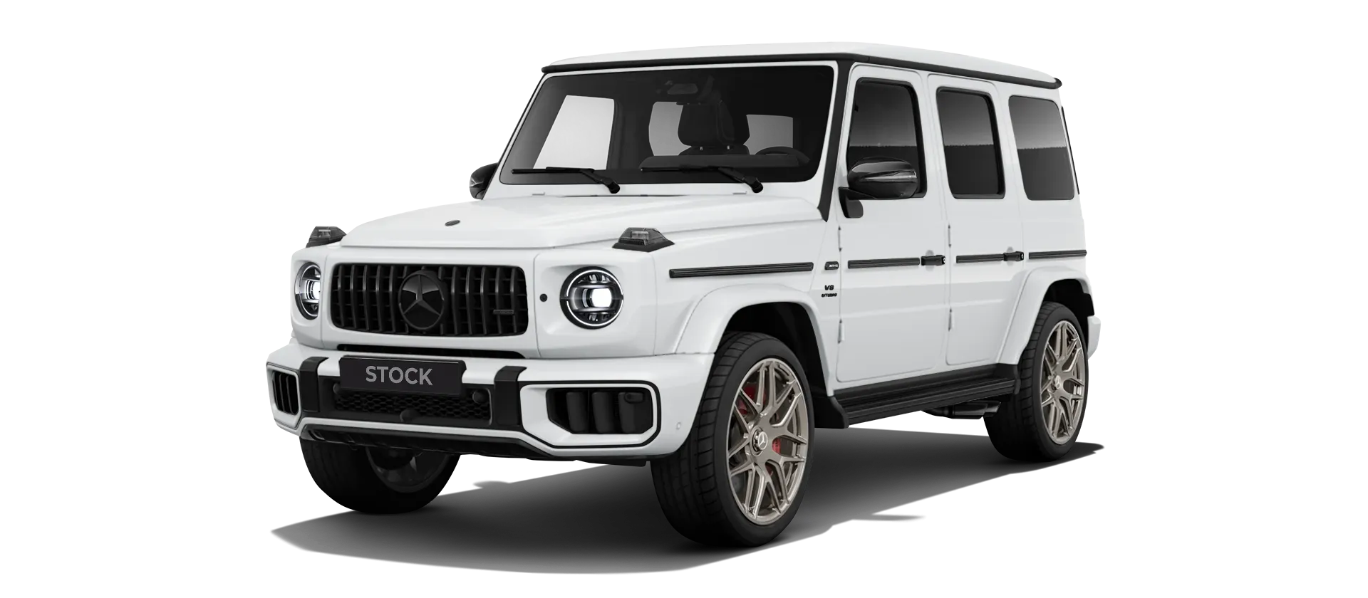 MERCEDES G 63 W463A FACELIFT 2024 - 2026 WIDEBODY stock front view in Polar White color