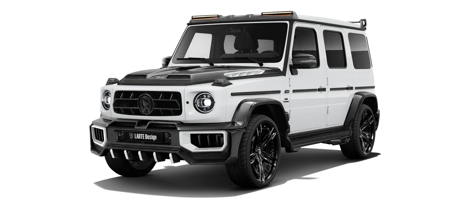 MERCEDES G 63 W463A FACELIFT 2024 - 2026 WIDEBODY with painted body kit: front view shown in Polar White