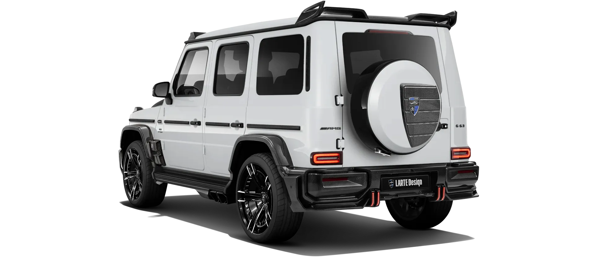 MERCEDES G 63 W463A FACELIFT 2024 - 2026 WIDEBODY with painted body kit: rear view shown in Polar White