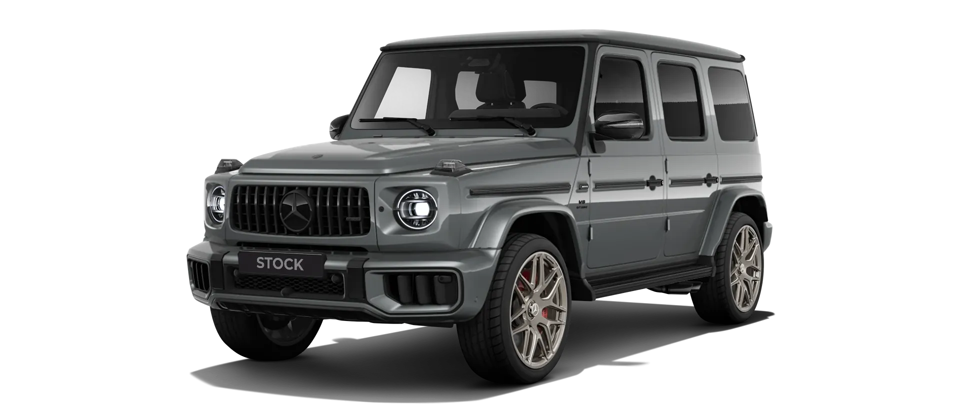 MERCEDES G 63 W463A FACELIFT 2024 - 2026 WIDEBODY stock front view in Selenite Grey color