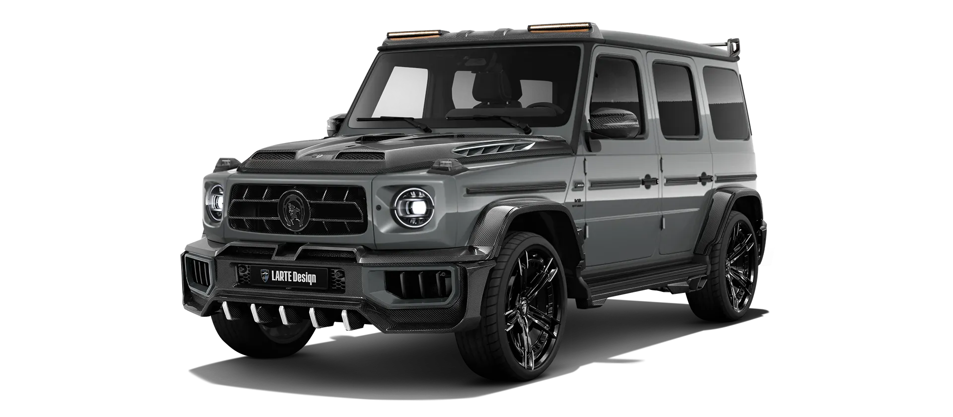 MERCEDES G 63 W463A FACELIFT 2024 - 2026 WIDEBODY with painted body kit: front view shown in Selenite Grey