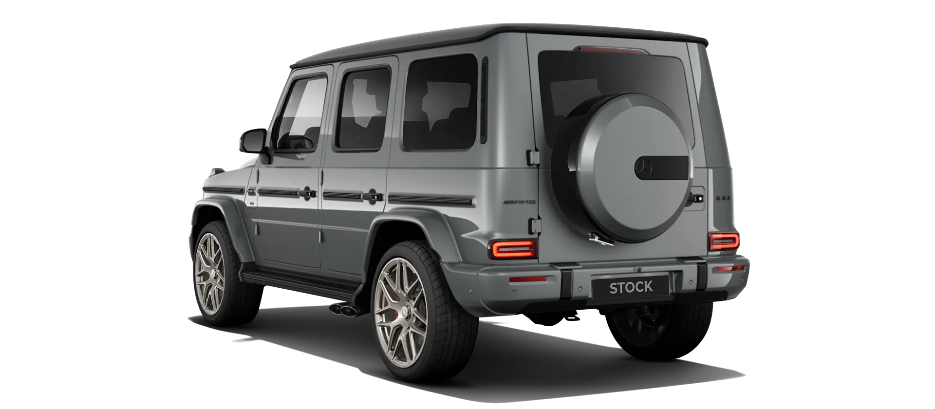 MERCEDES G 63 W463A FACELIFT 2024 - 2026 WIDEBODY stock rear view in Selenite Grey color