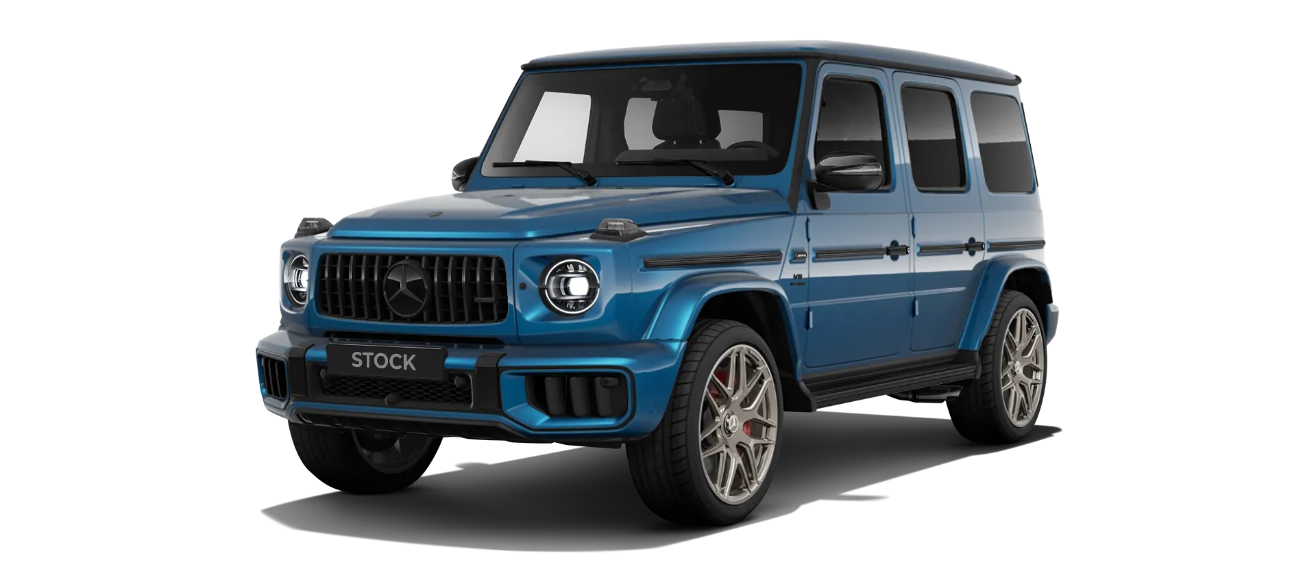 MERCEDES G 63 W463A FACELIFT 2024 - 2026 WIDEBODY stock front view in South Sea Blue color