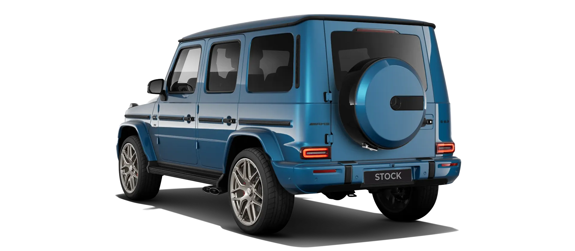 MERCEDES G 63 W463A FACELIFT 2024 - 2026 WIDEBODY stock rear view in South Sea Blue color