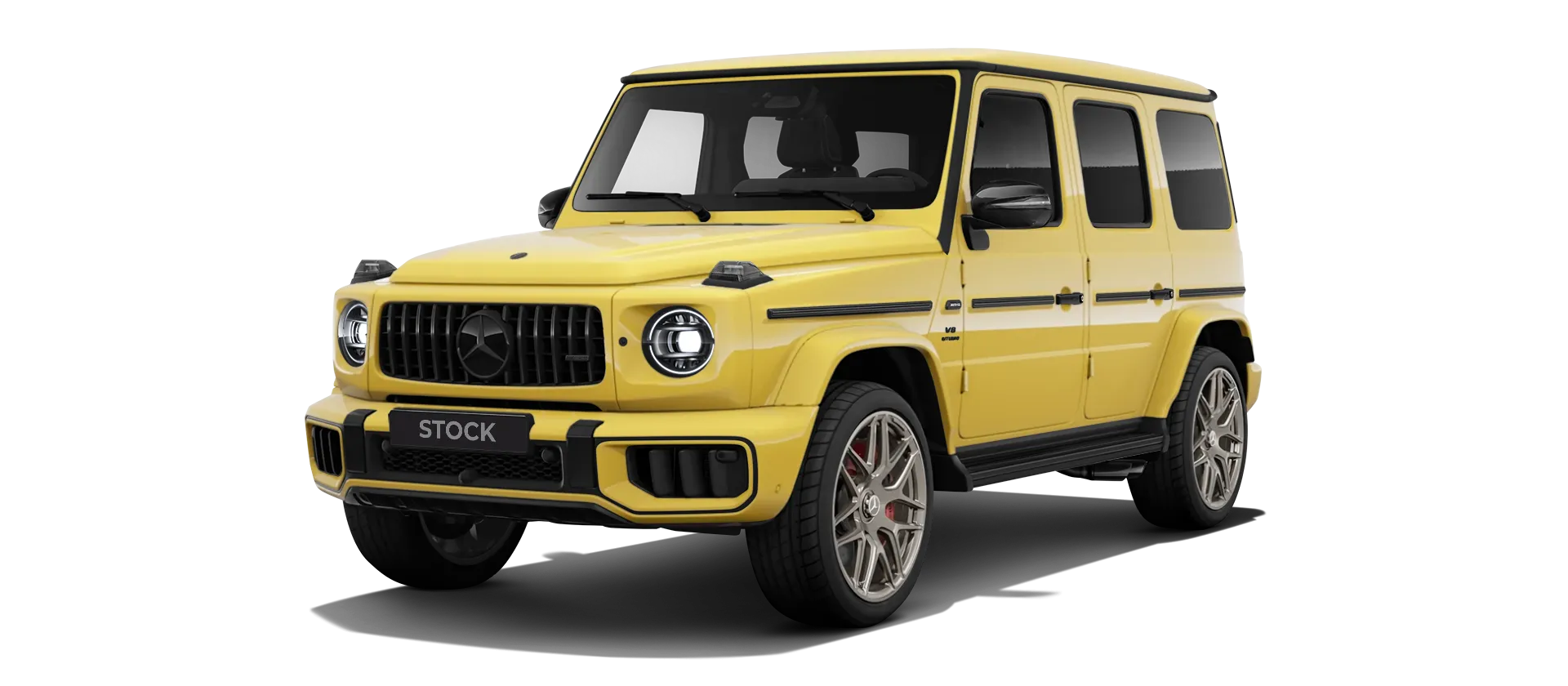 MERCEDES G 63 W463A FACELIFT 2024 - 2026 WIDEBODY stock front view in Sun Yellow color