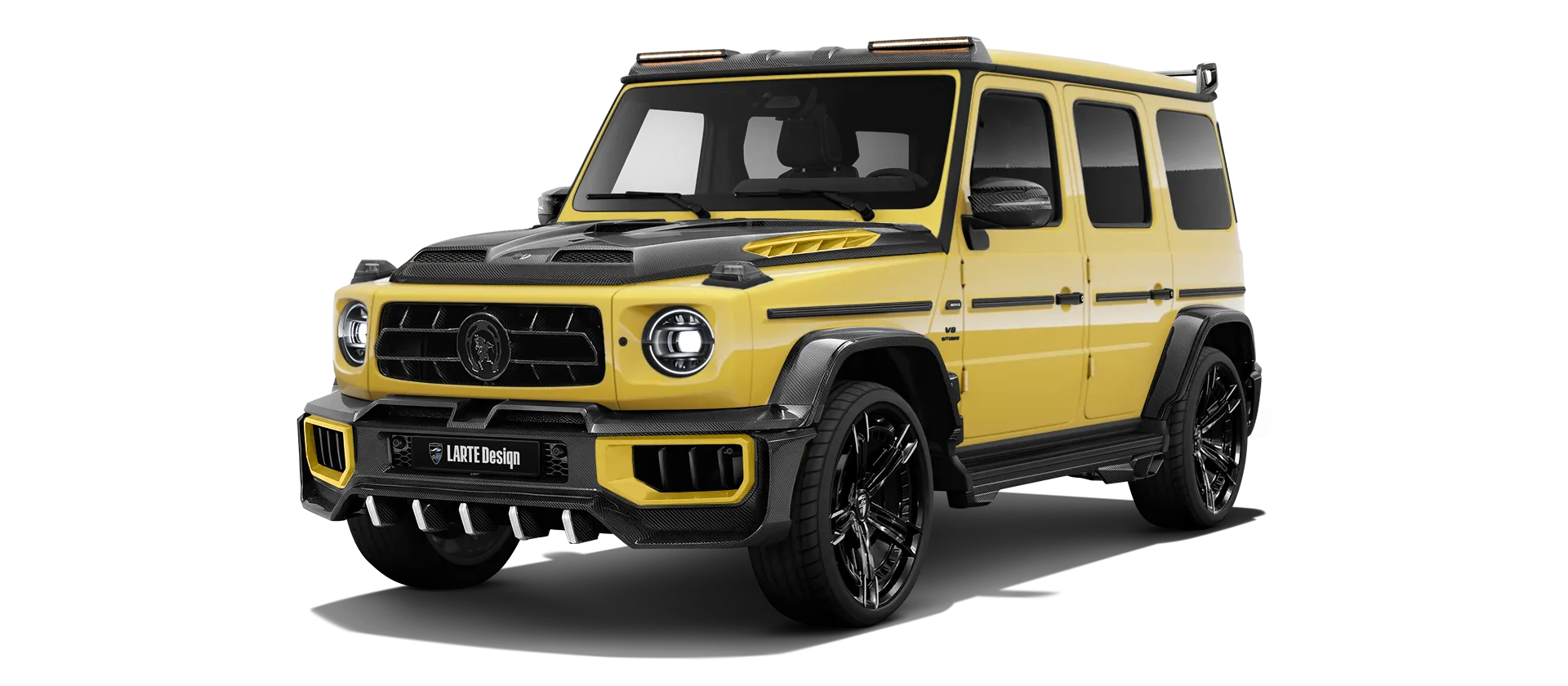 MERCEDES G 63 W463A FACELIFT 2024 - 2026 WIDEBODY with painted body kit: front view shown in Sun Yellow