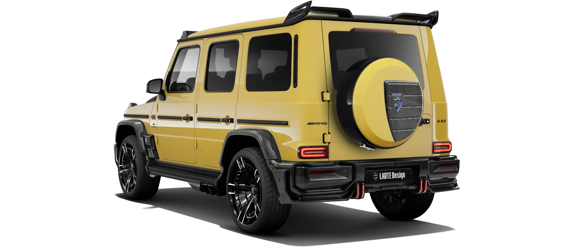 MERCEDES G 63 W463A FACELIFT 2024 - 2026 WIDEBODY with painted body kit: rear view shown in Sun Yellow