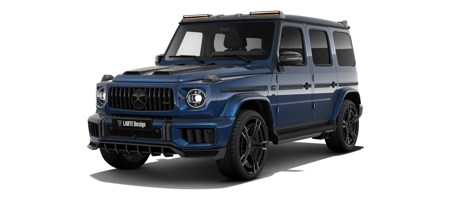 MERCEDES G 63 W463 FACELIFT 2024 - 2026 with painted body kit: front view shown in Blilliant Blue