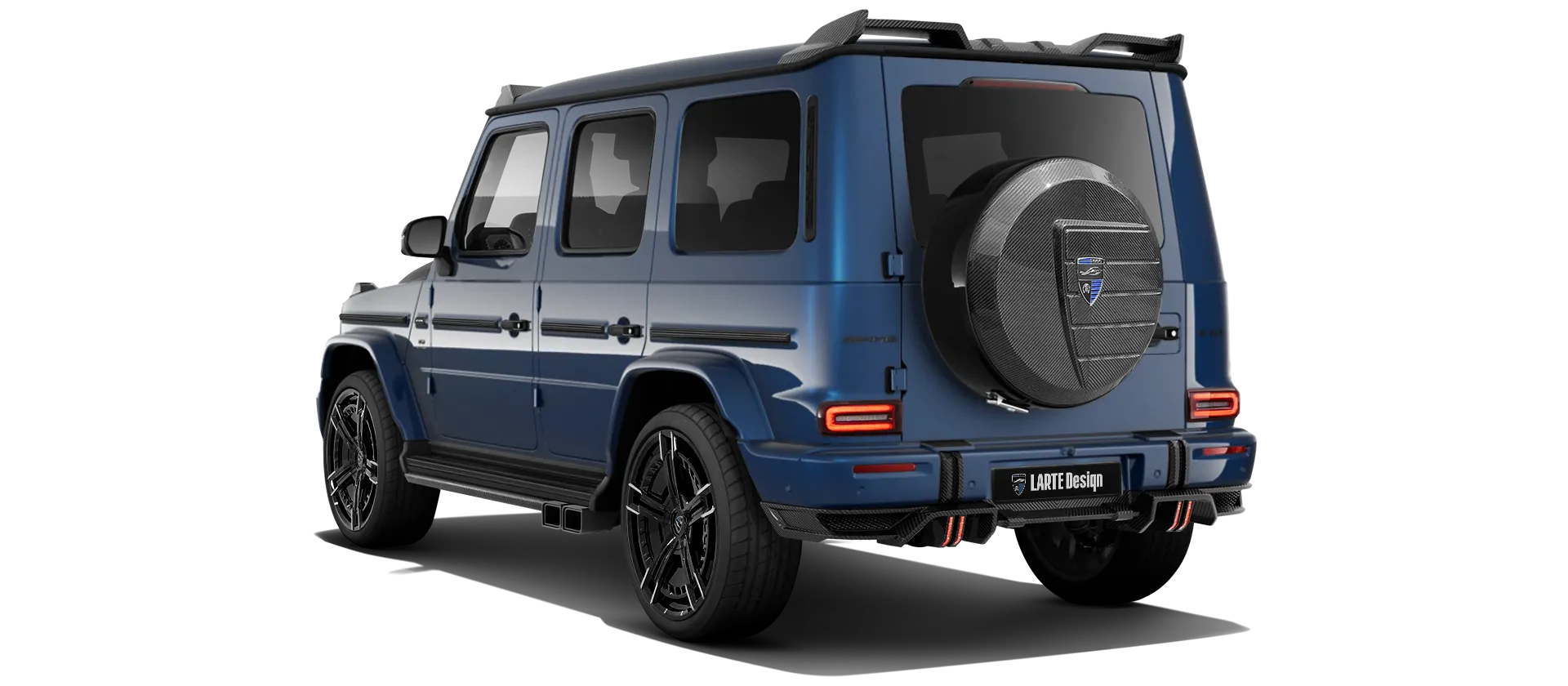 MERCEDES G 63 W463 FACELIFT 2024 - 2026 with carbon body kit: back view shown in Blilliant Blue