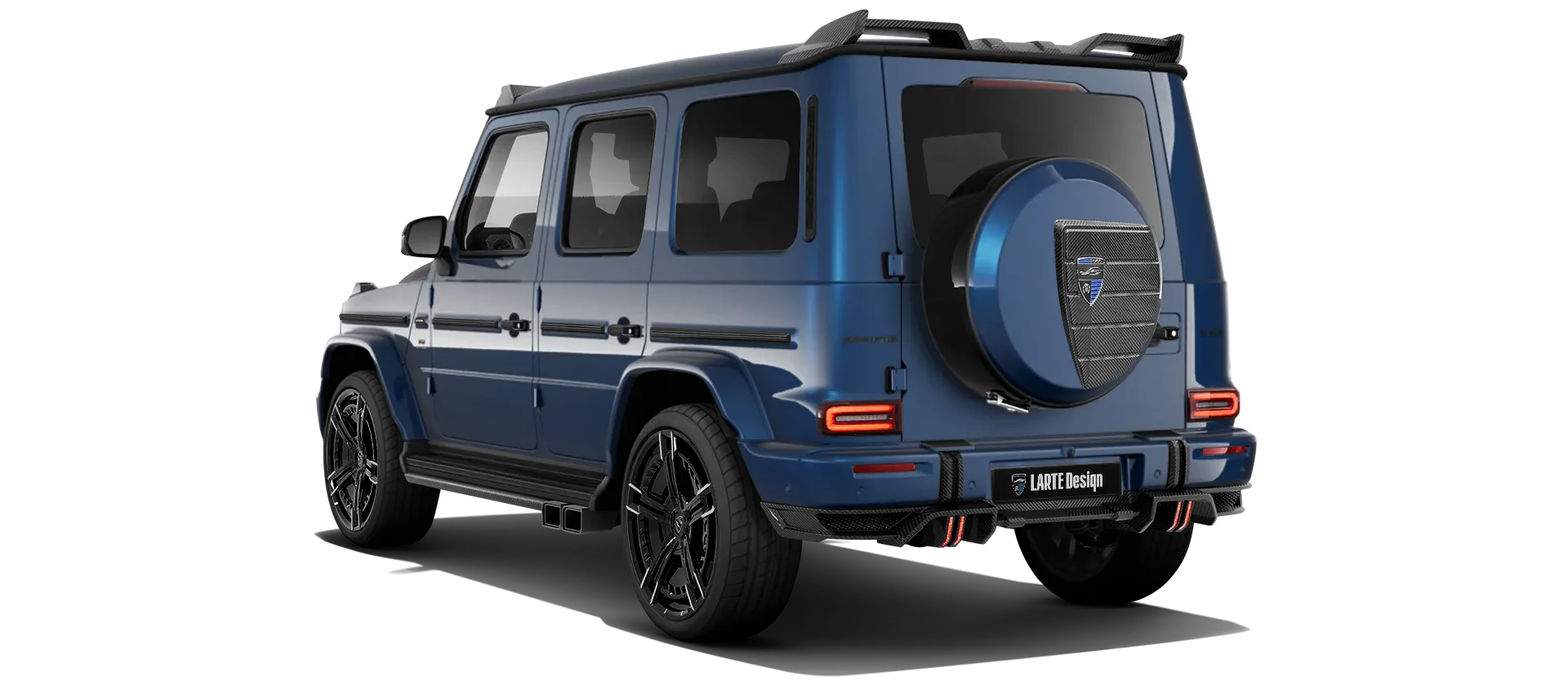 MERCEDES G 63 W463 FACELIFT 2024 - 2026 with painted body kit: rear view shown in Blilliant Blue