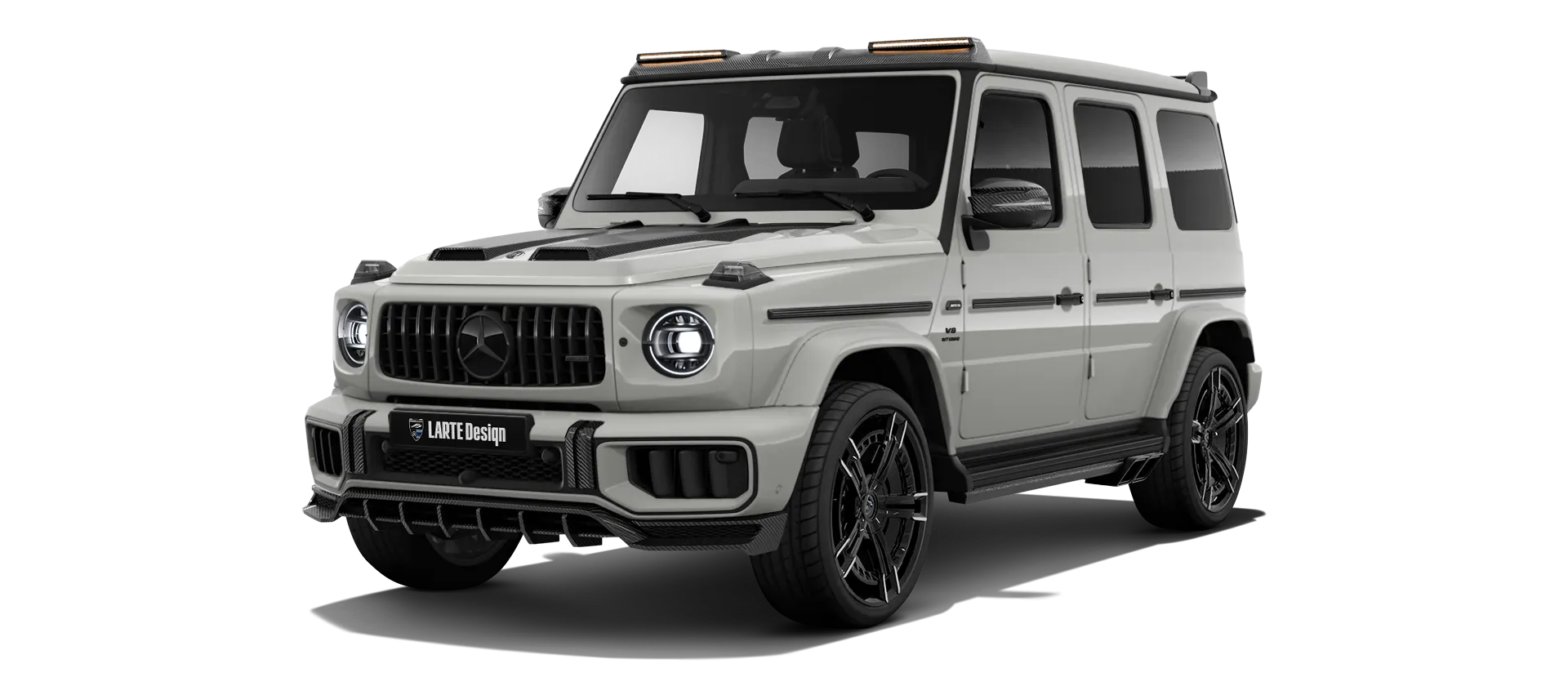 MERCEDES G 63 W463 FACELIFT 2024 - 2026 with painted body kit: front view shown in Classic Grey
