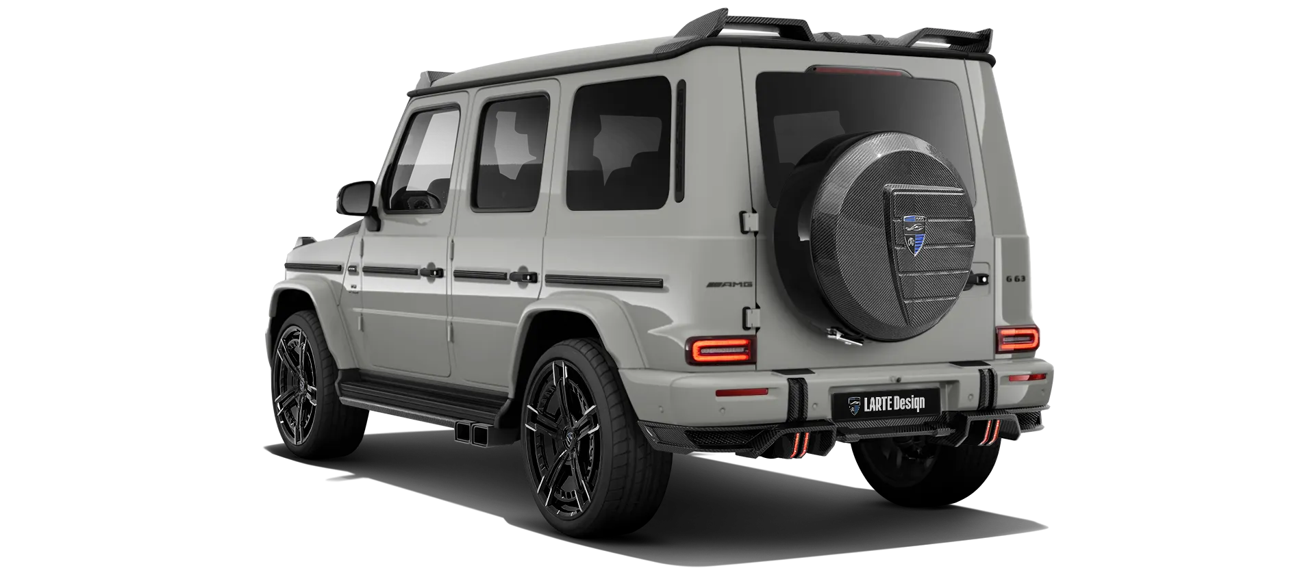 MERCEDES G 63 W463 FACELIFT 2024 - 2026 with carbon body kit: back view shown in Classic Grey