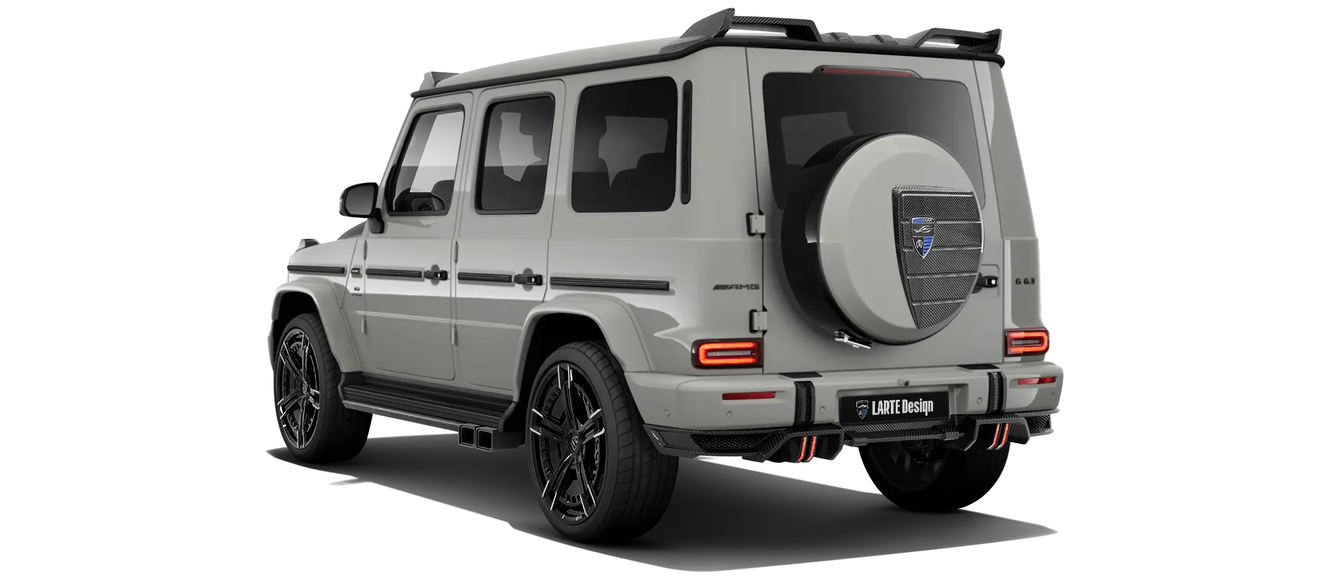 MERCEDES G 63 W463 FACELIFT 2024 - 2026 with painted body kit: rear view shown in Classic Grey