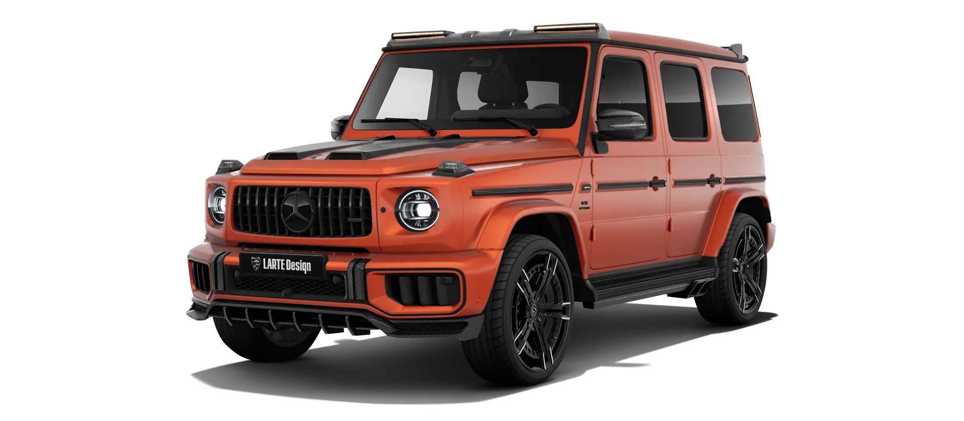 MERCEDES G 63 W463 FACELIFT 2024 - 2026 with painted body kit: front view shown in Copper Orange Magno