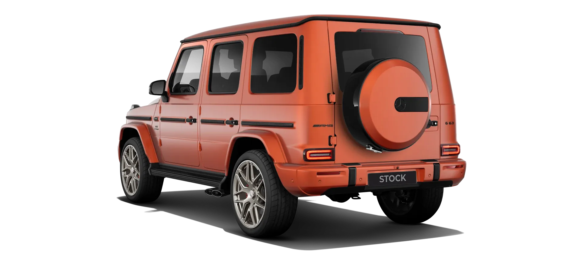 MERCEDES G 63 W463 FACELIFT 2024 - 2026 stock rear view in Copper Orange Magno color