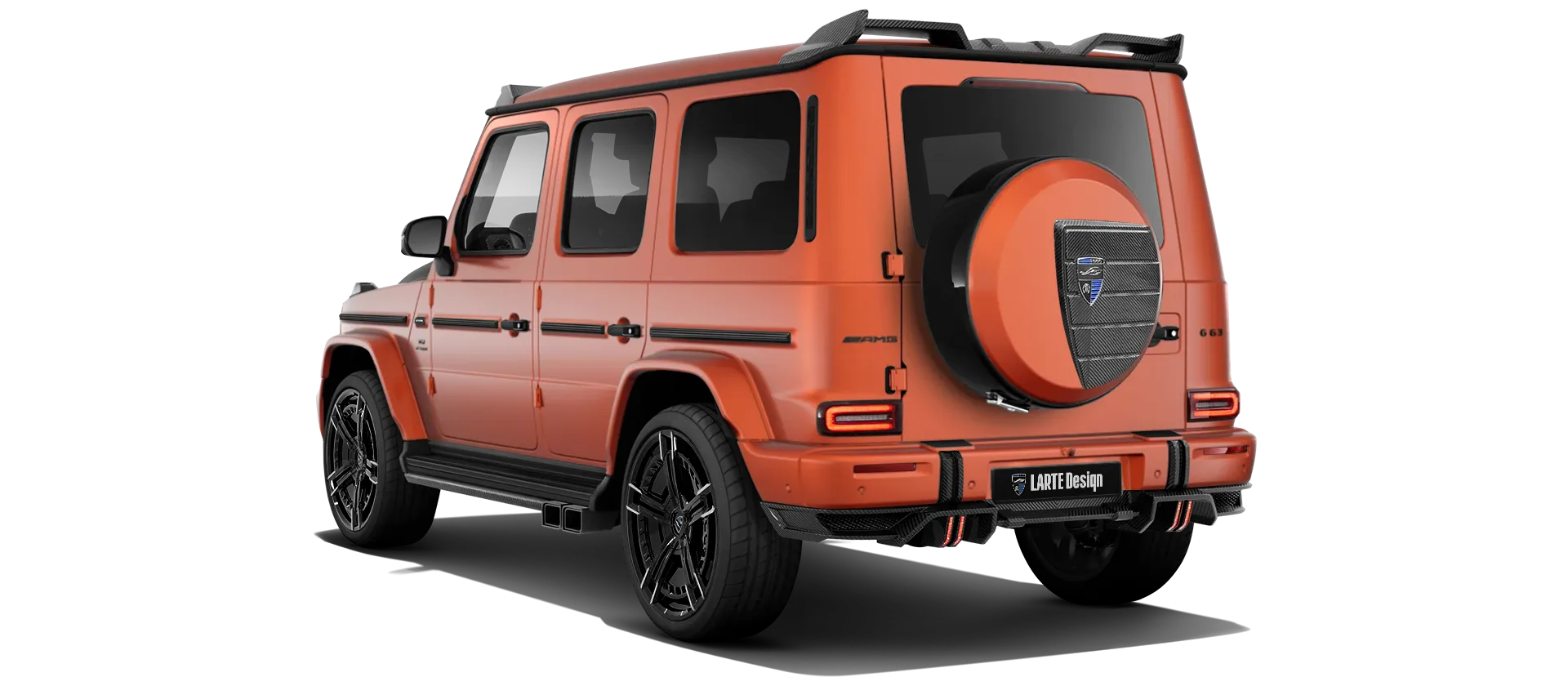 MERCEDES G 63 W463 FACELIFT 2024 - 2026 with painted body kit: rear view shown in Copper Orange Magno