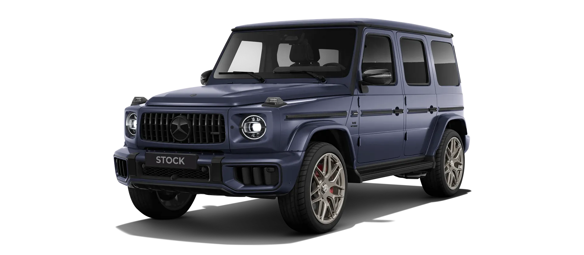 MERCEDES G 63 W463 FACELIFT 2024 - 2026 with painted body kit: front view shown in Dark Blue Magno