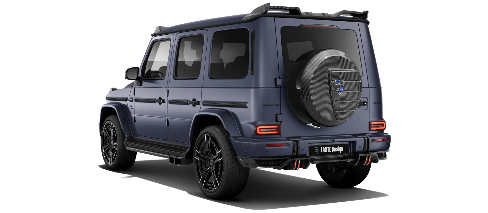 MERCEDES G 63 W463 FACELIFT 2024 - 2026 with carbon body kit: back view shown in Dark Blue Magno