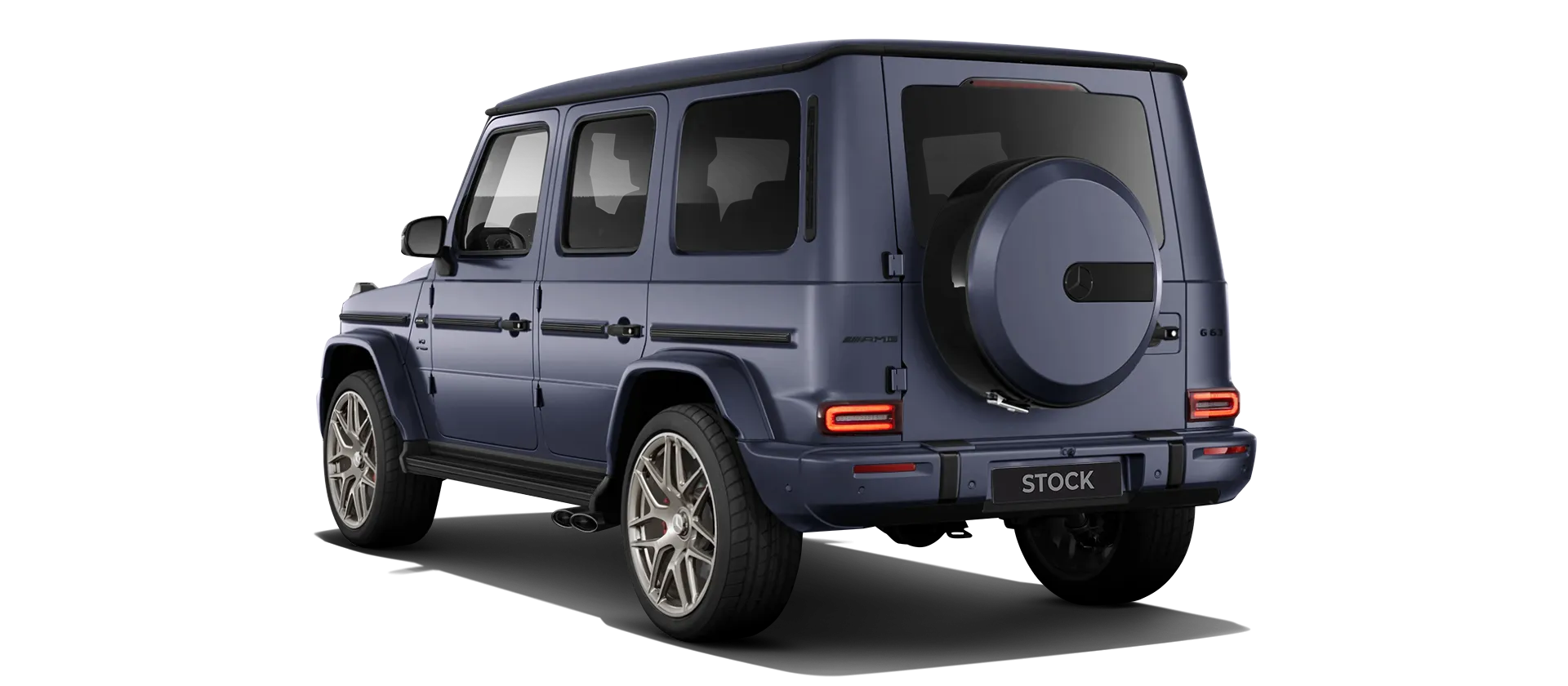 MERCEDES G 63 W463 FACELIFT 2024 - 2026 with painted body kit: rear view shown in Dark Blue Magno