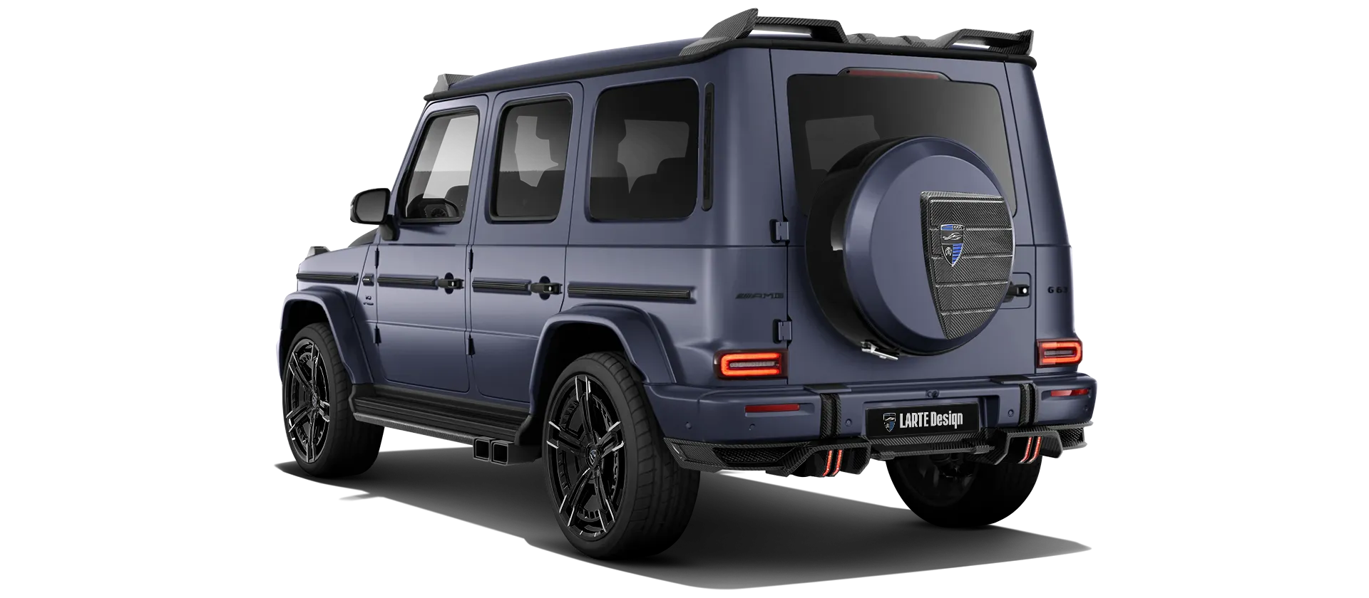 MERCEDES G 63 W463 FACELIFT 2024 - 2026 with painted body kit: rear view shown in Dark Blue Magno