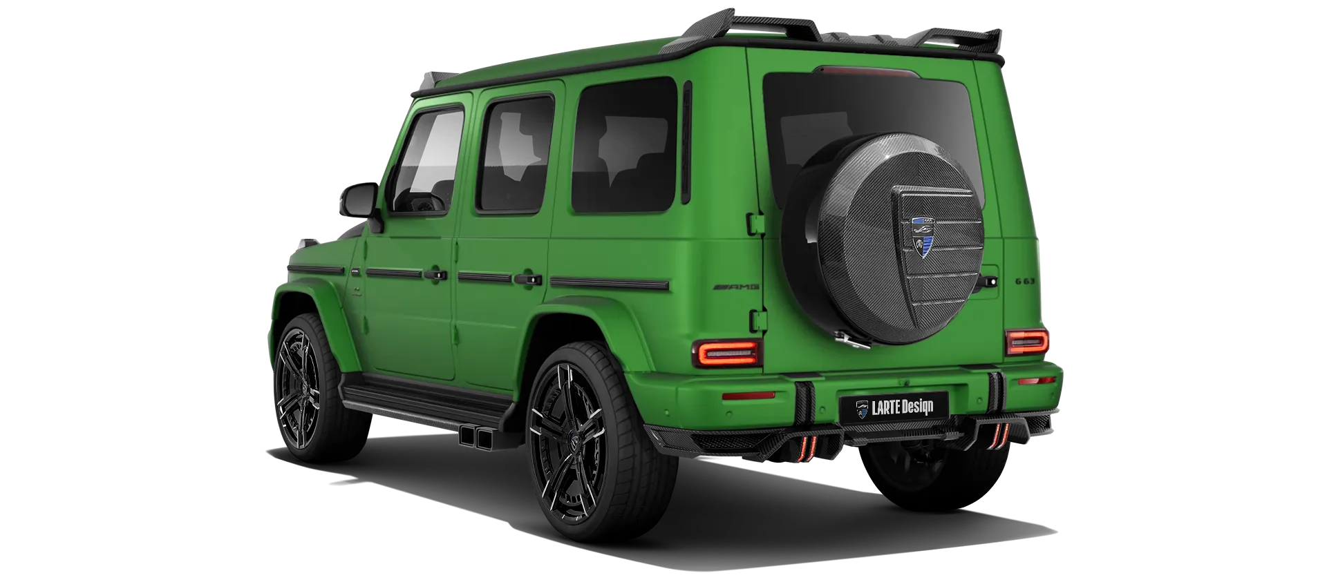 MERCEDES G 63 W463 FACELIFT 2024 - 2026 with carbon body kit: back view shown in Green Hell Magno