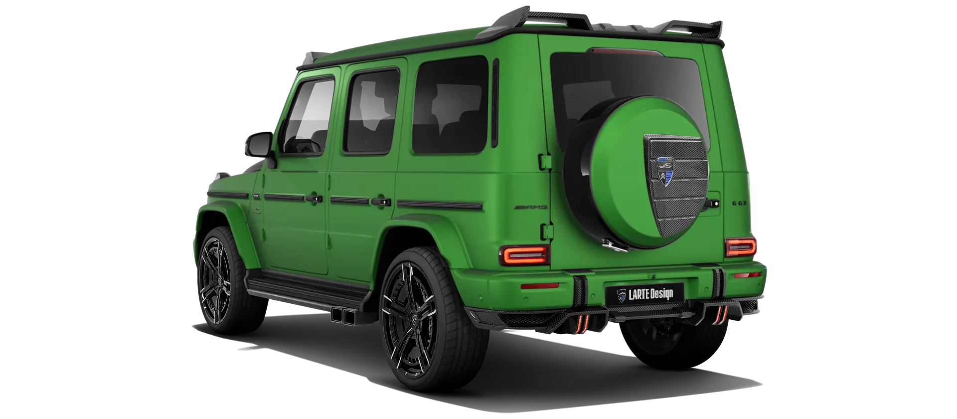 MERCEDES G 63 W463 FACELIFT 2024 - 2026 with painted body kit: rear view shown in Green Hell Magno