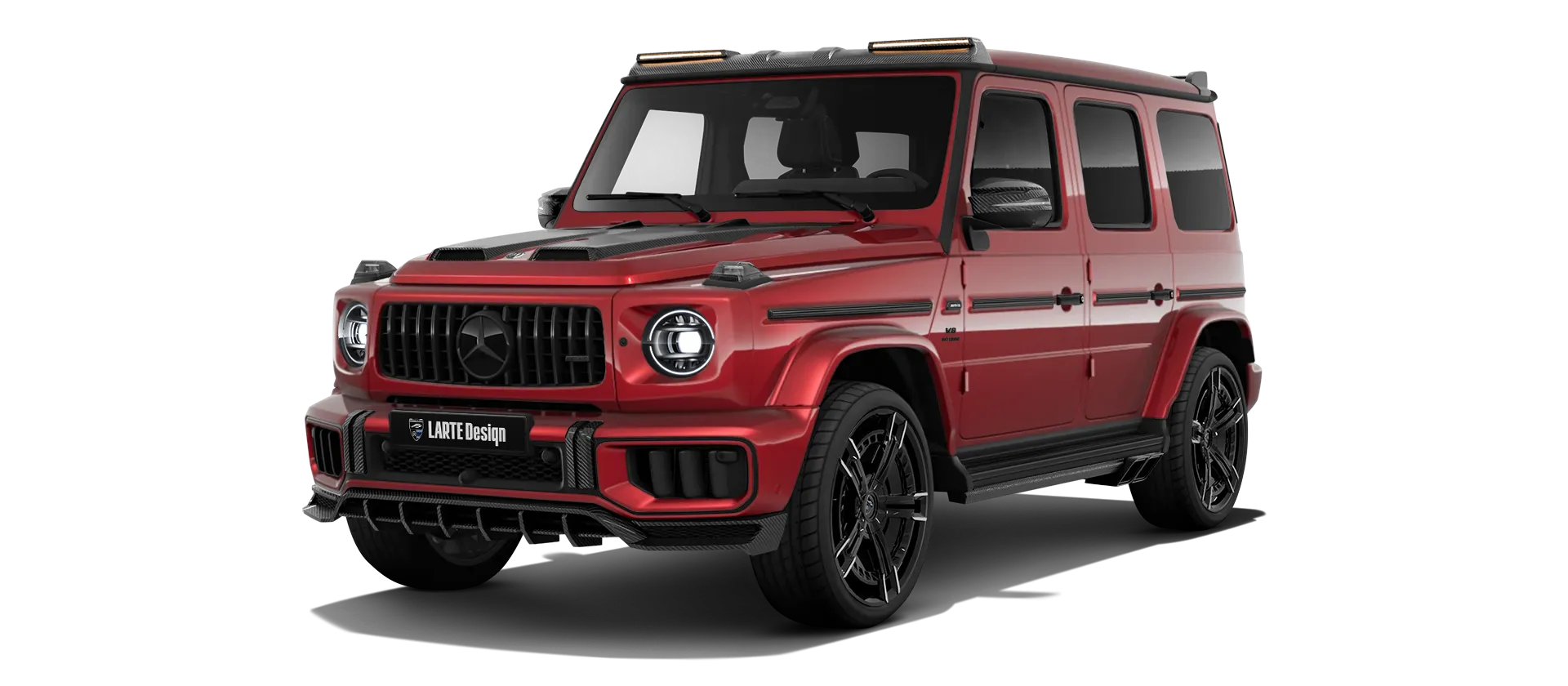 MERCEDES G 63 W463 FACELIFT 2024 - 2026 with painted body kit: front view shown in Hyacinthe Red