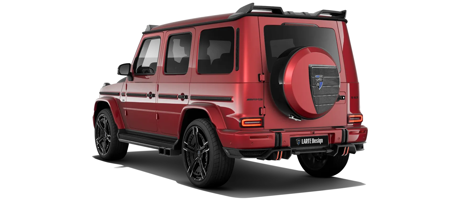 MERCEDES G 63 W463 FACELIFT 2024 - 2026 with painted body kit: rear view shown in Hyacinthe Red