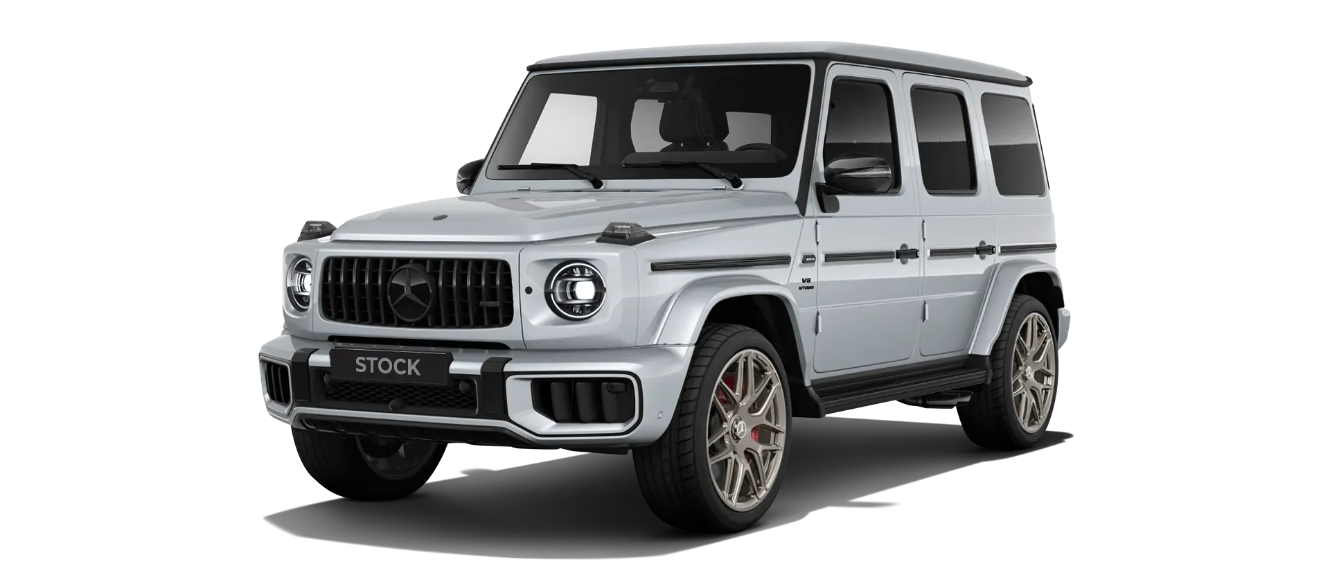 MERCEDES G 63 W463 FACELIFT 2024 - 2026 stock front view in Iridium Silver color