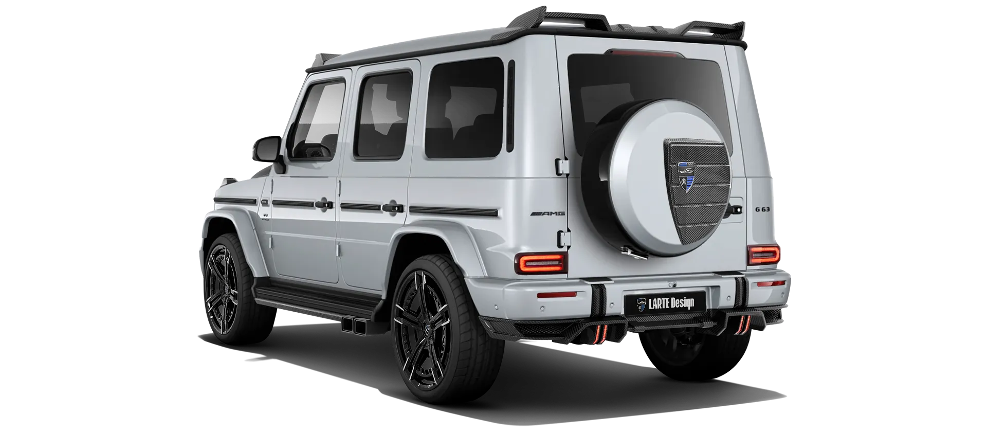 MERCEDES G 63 W463 FACELIFT 2024 - 2026 with painted body kit: rear view shown in Iridium Silver