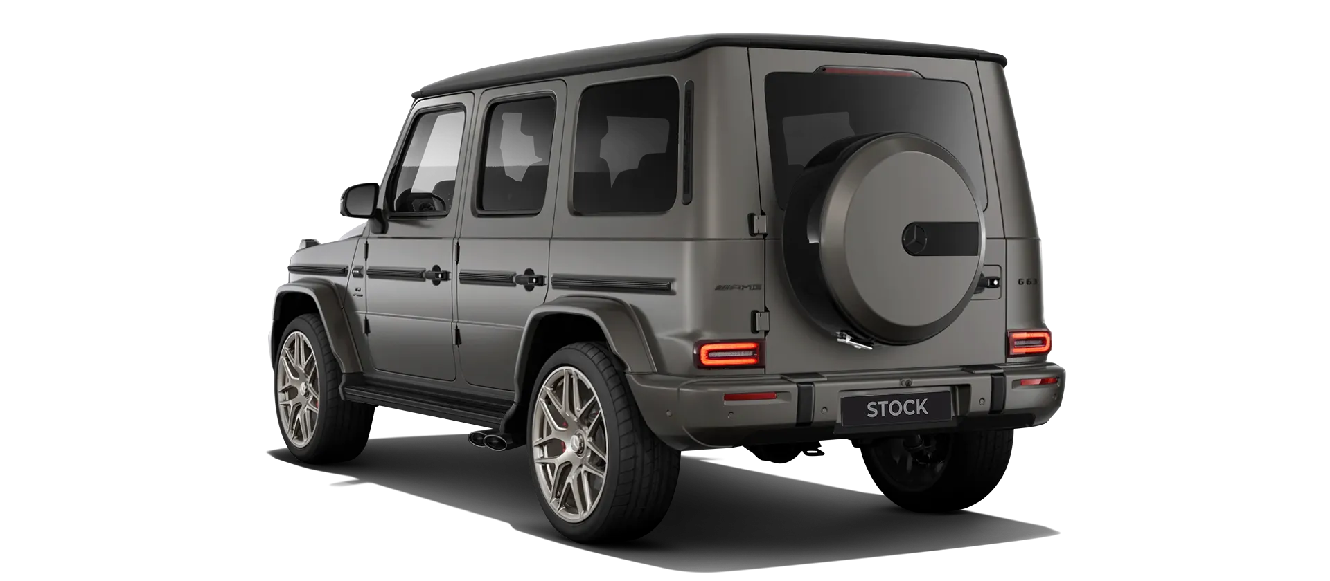 MERCEDES G 63 W463 FACELIFT 2024 - 2026 serienmäßige Rückansicht in Monza Grey Farbe