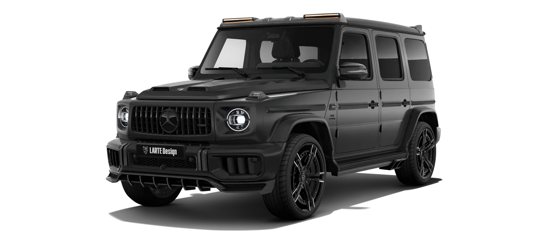 MERCEDES G 63 W463 FACELIFT 2024 - 2026 with painted body kit: front view shown in Night Black Magno