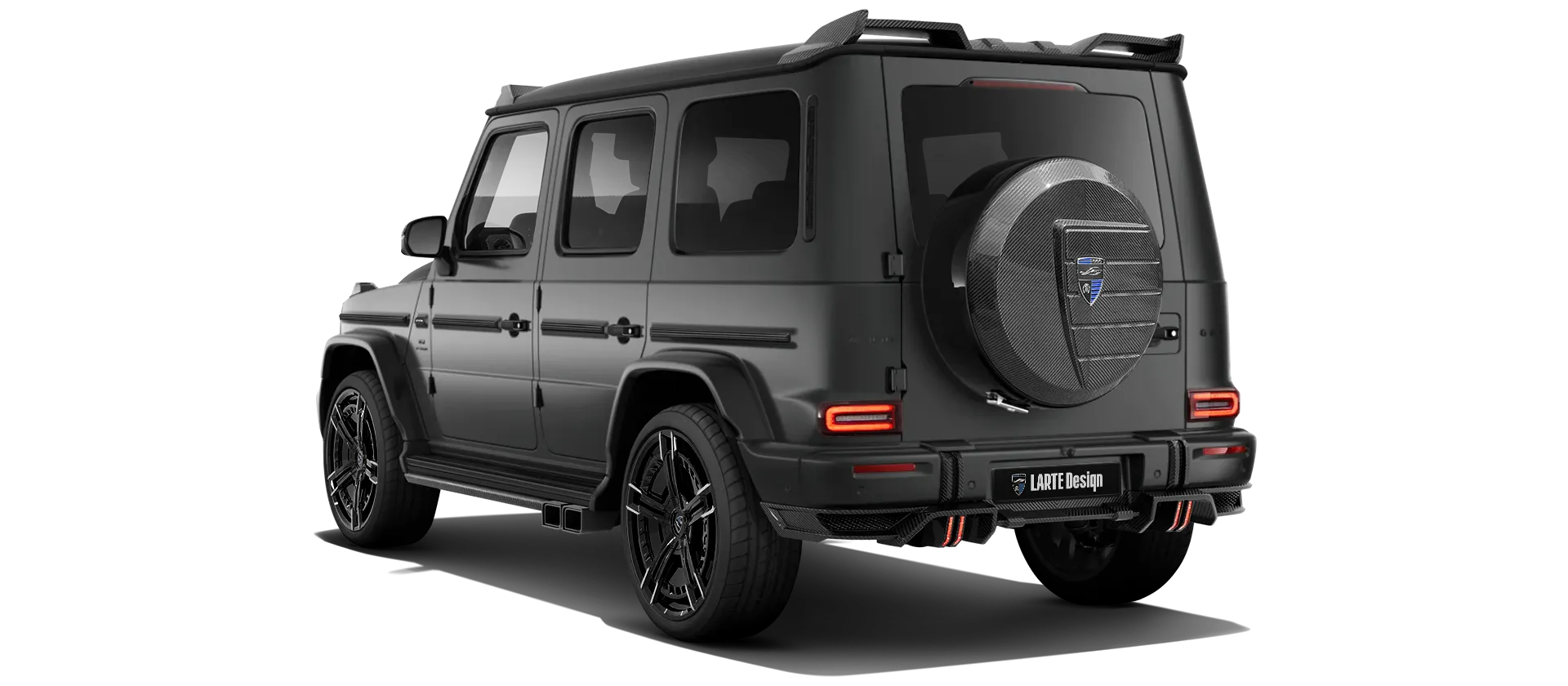 MERCEDES G 63 W463 FACELIFT 2024 - 2026 with carbon body kit: back view shown in Night Black Magno