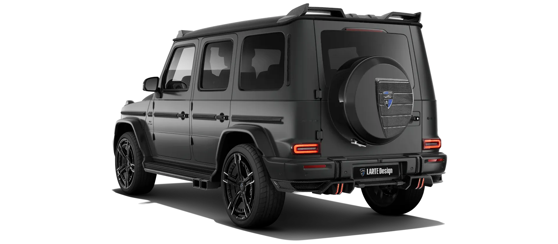 MERCEDES G 63 W463 FACELIFT 2024 - 2026 with painted body kit: rear view shown in Night Black Magno
