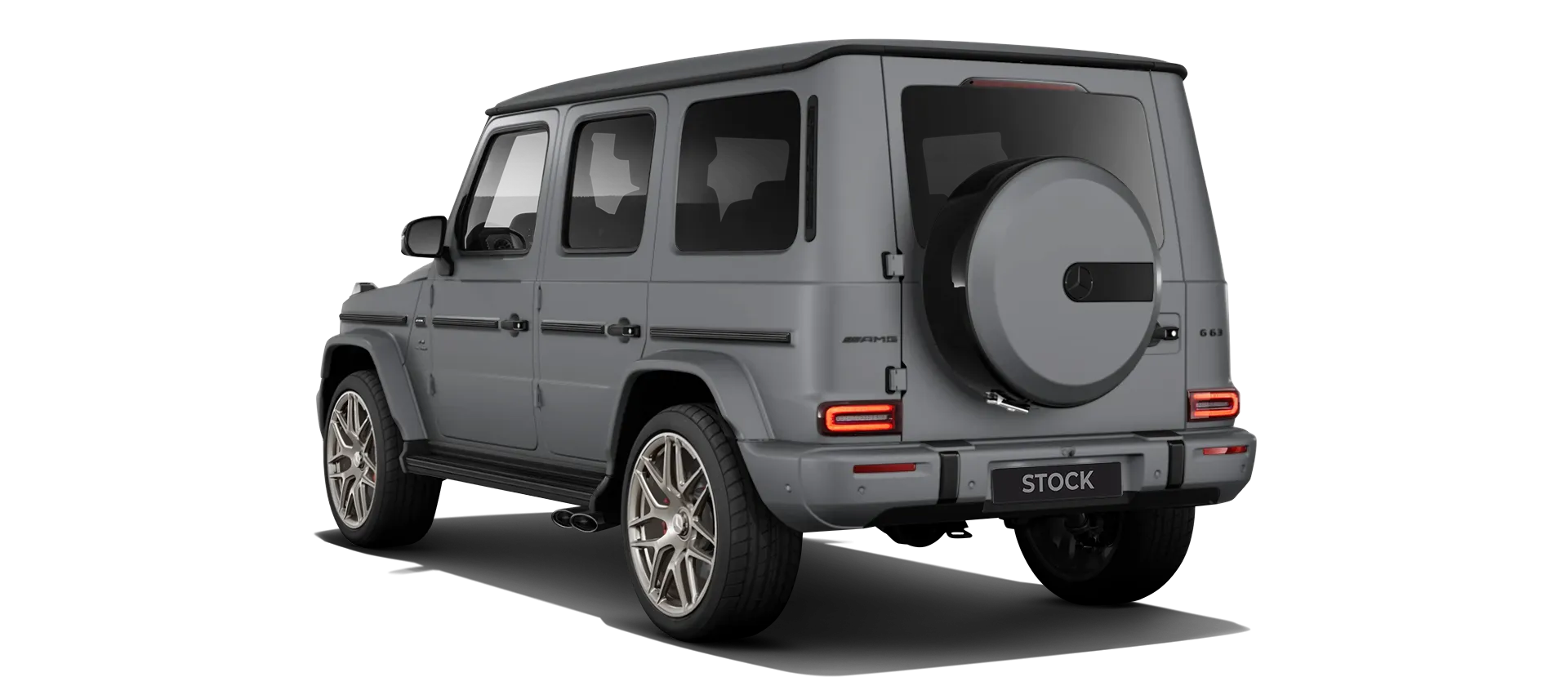 MERCEDES G 63 W463 FACELIFT 2024 - 2026 stock rear view in Platinum Magno color