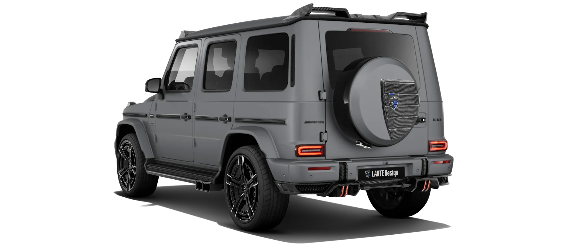 MERCEDES G 63 W463 FACELIFT 2024 - 2026 with painted body kit: rear view shown in Platinum Magno