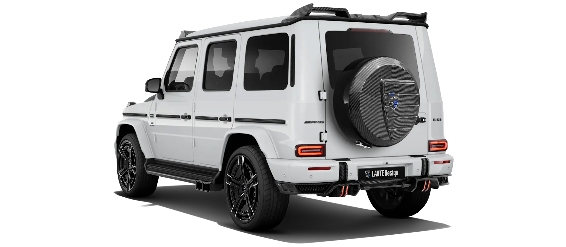 MERCEDES G 63 W463 FACELIFT 2024 - 2026 with carbon body kit: back view shown in Polar White