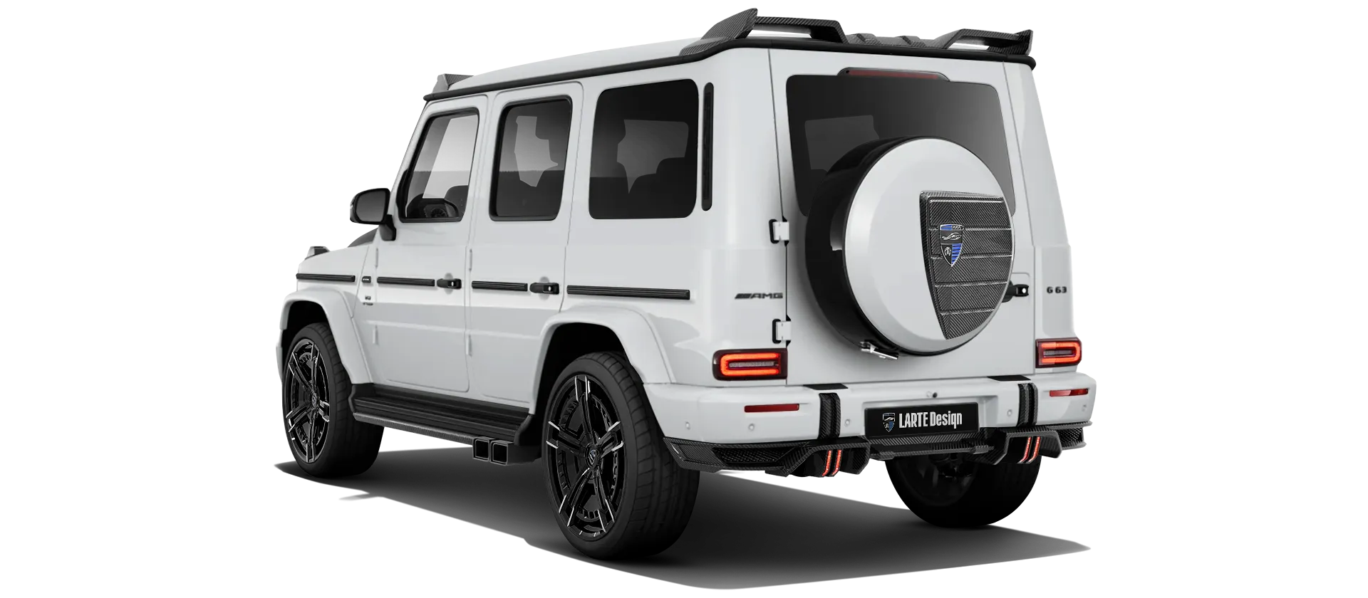MERCEDES G 63 W463 FACELIFT 2024 - 2026 with painted body kit: rear view shown in Polar White
