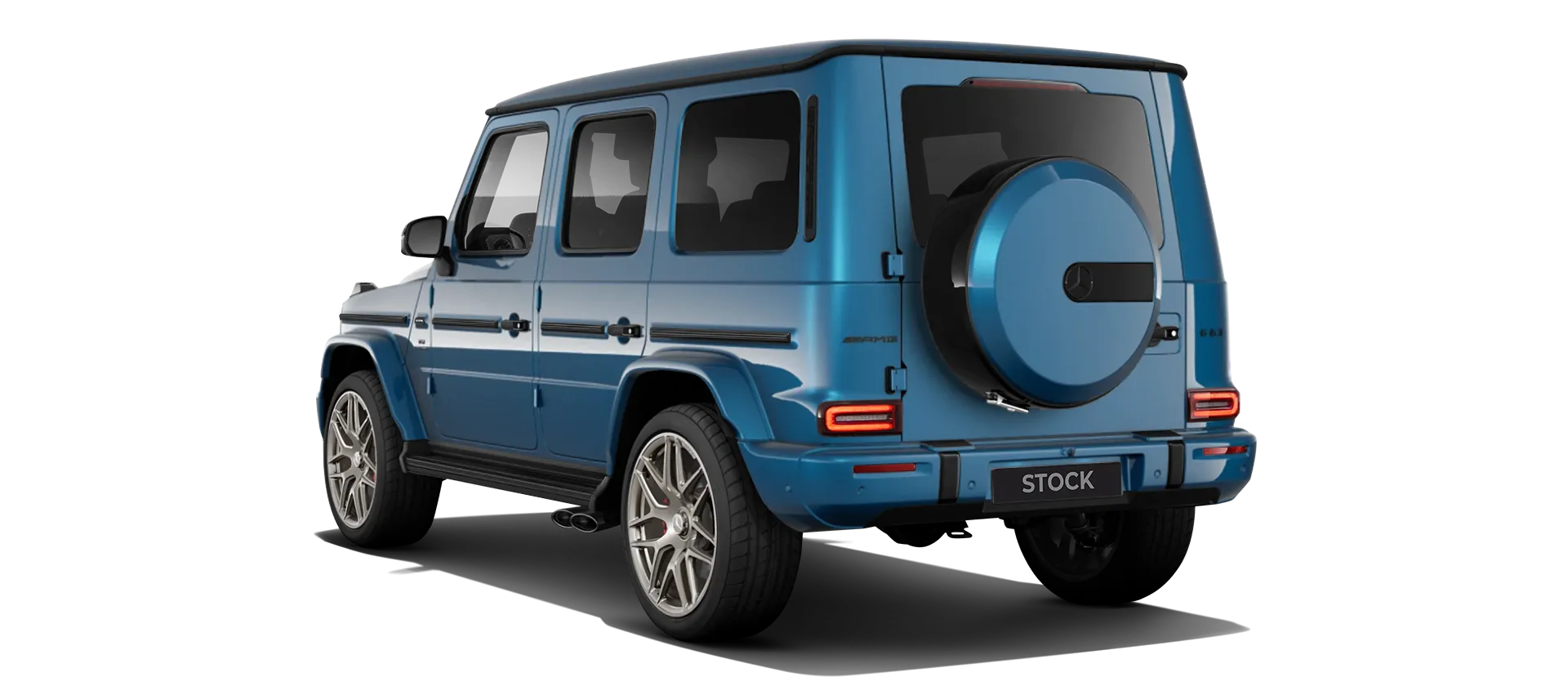 MERCEDES G 63 W463 FACELIFT 2024 - 2026 stock rear view in South Sea Blue color