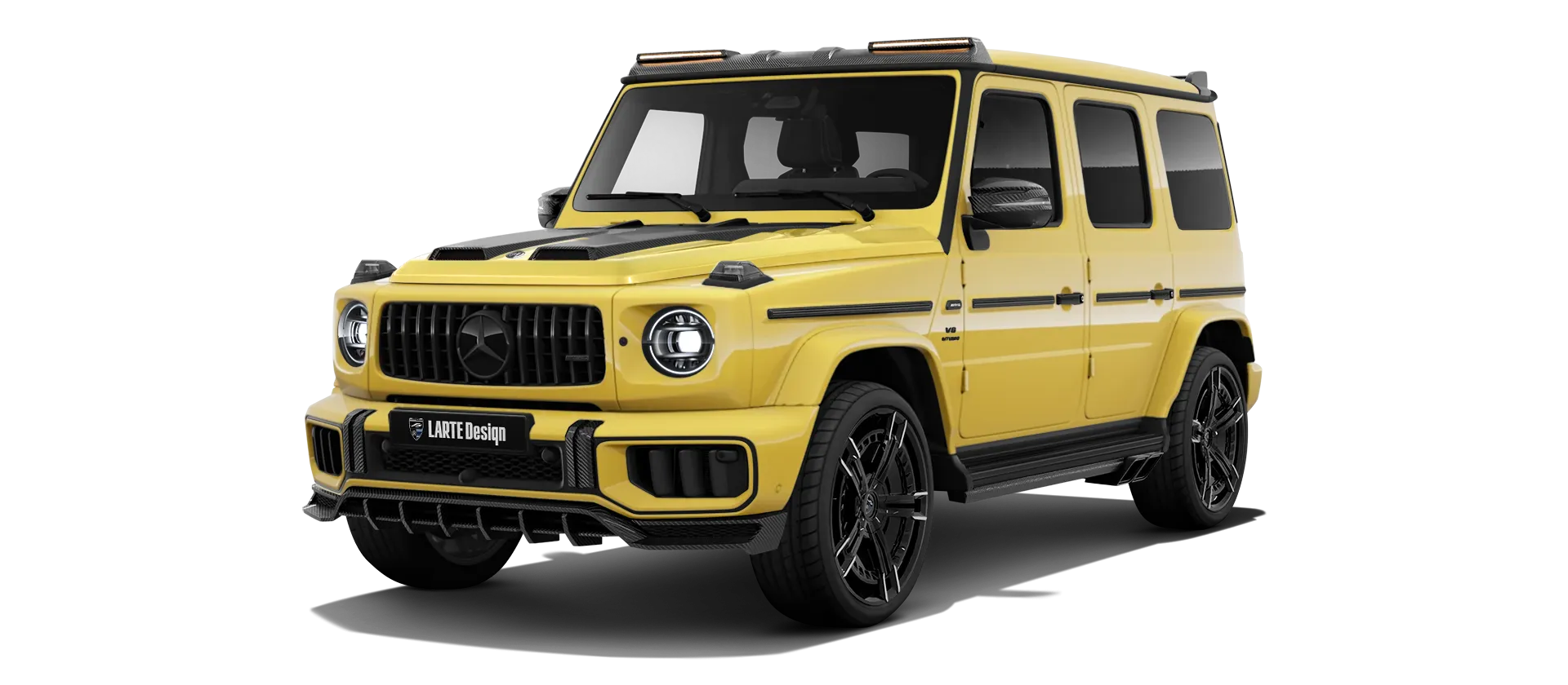 MERCEDES G 63 W463 FACELIFT 2024 - 2026 with painted body kit: front view shown in Sun Yellow