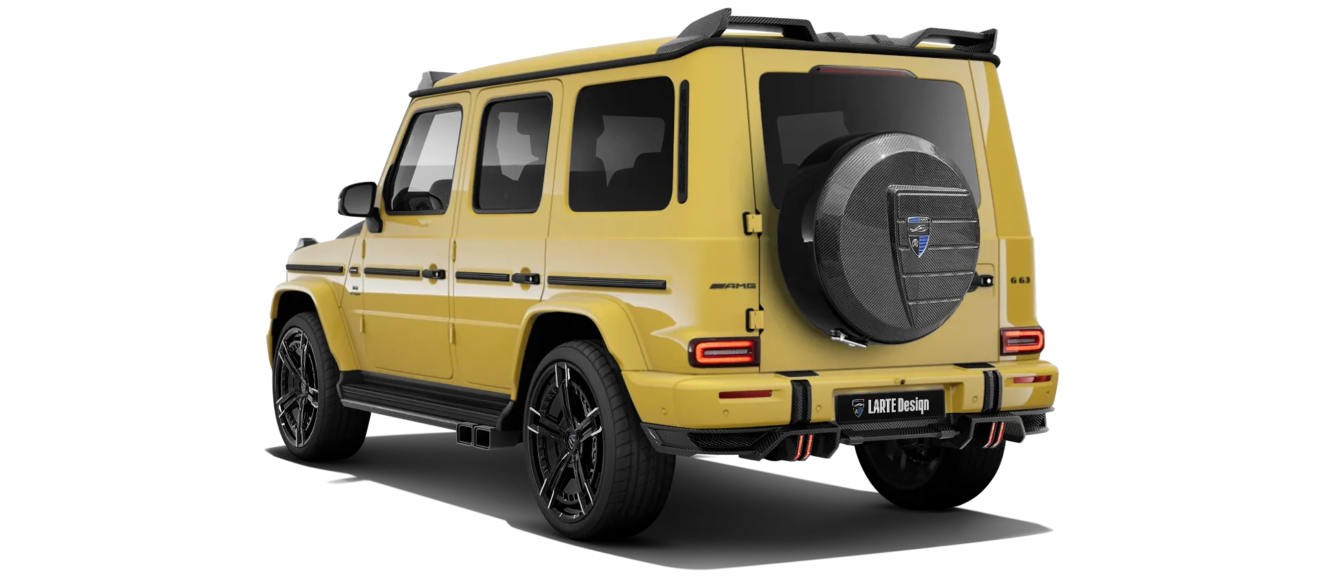 MERCEDES G 63 W463 FACELIFT 2024 - 2026 with carbon body kit: back view shown in Sun Yellow