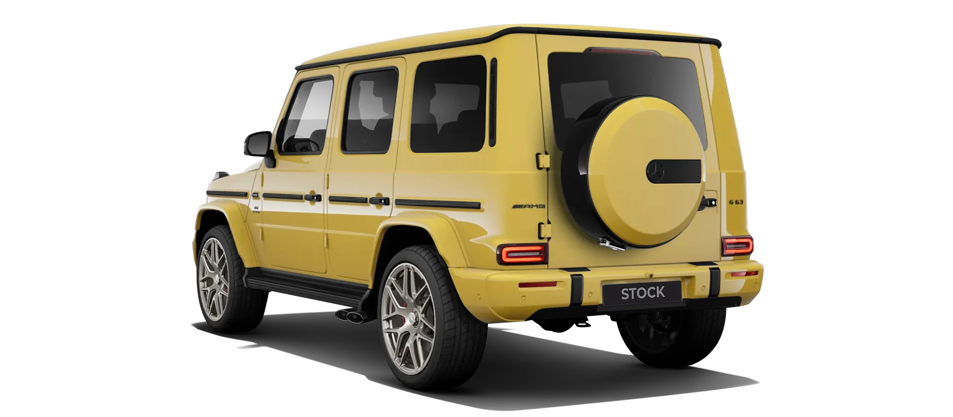 MERCEDES G 63 W463 FACELIFT 2024 - 2026 stock rear view in Sun Yellow color