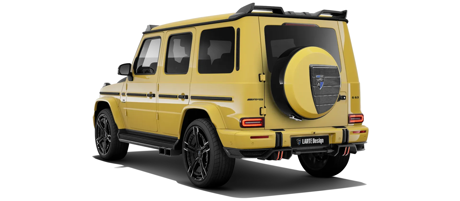 MERCEDES G 63 W463 FACELIFT 2024 - 2026 with painted body kit: rear view shown in Sun Yellow