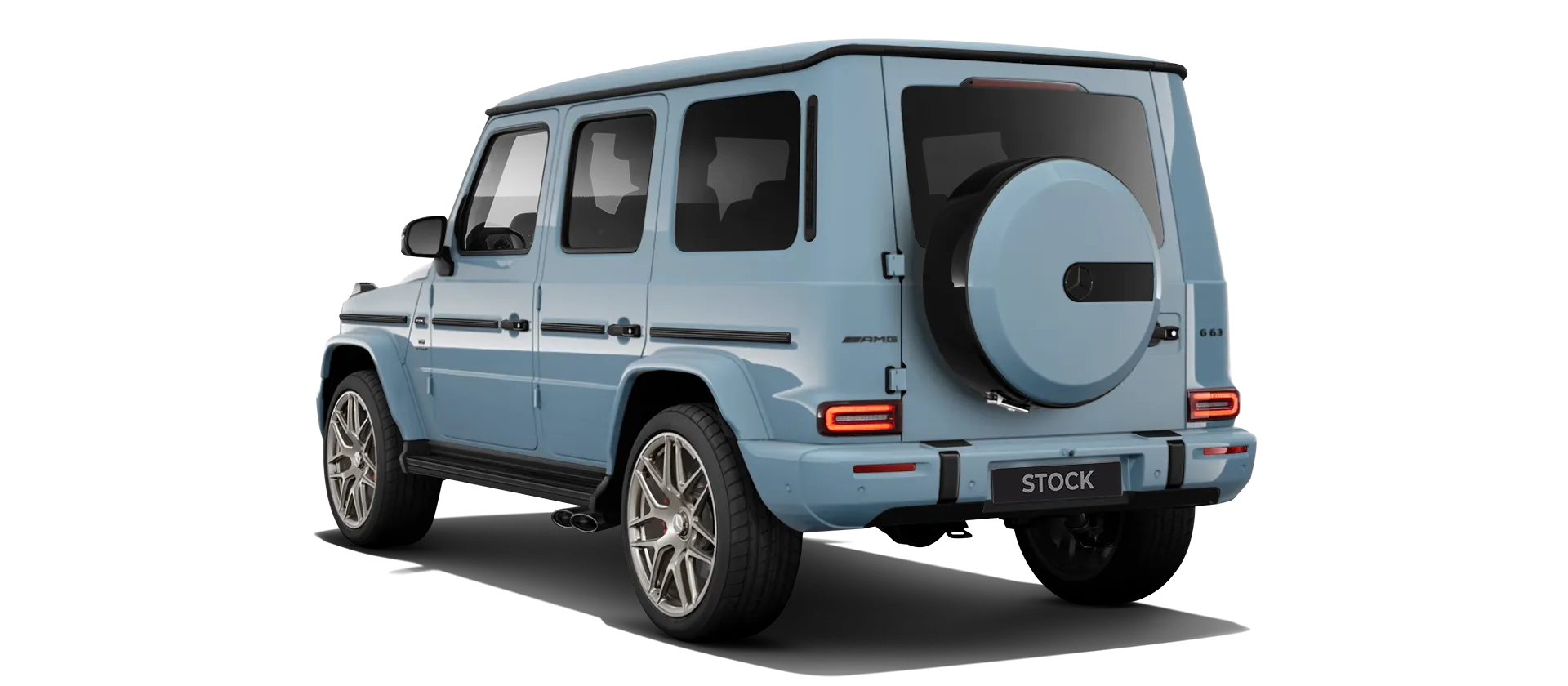 MERCEDES G 63 W463 FACELIFT 2024 - 2026 stock rear view in Vintage Blue color