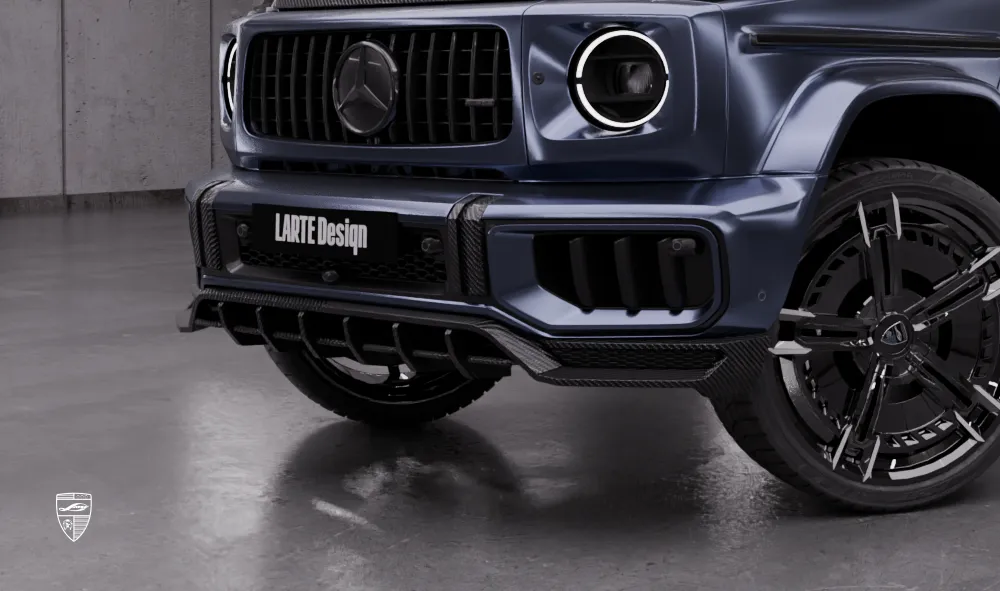 Front bumper overlay upgrade for the family car Mercedes AMG 63 G-Class Facelift from LARTE Design