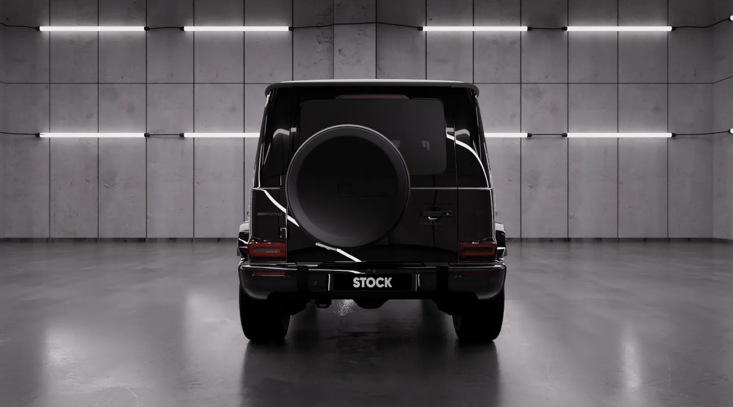 Rear view on a MERCEDES G 63 W463 FACELIFT 2024 - 2026 with a body kit giving the car a custom appearance