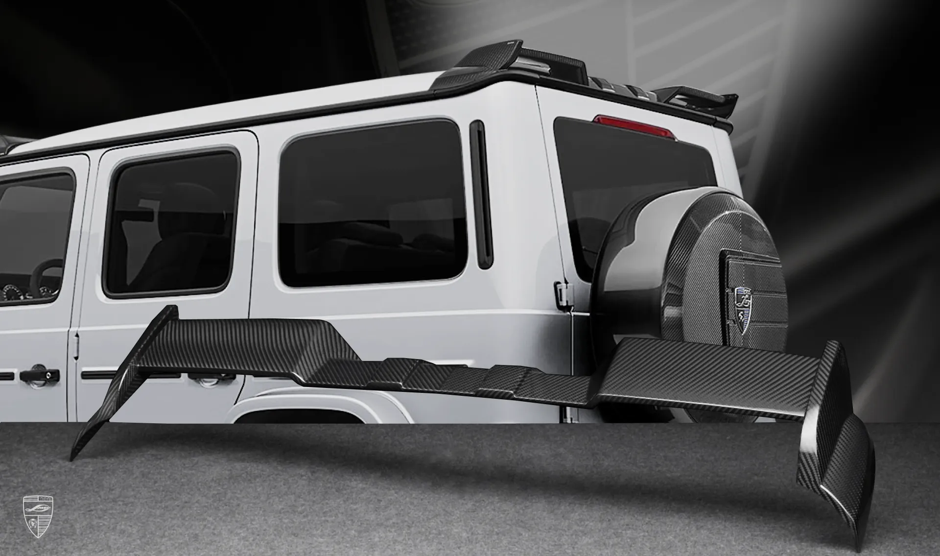 Carbon roof spoiler upgrade for the luxury car Mercedes G63 AMG W463 from LARTE Design