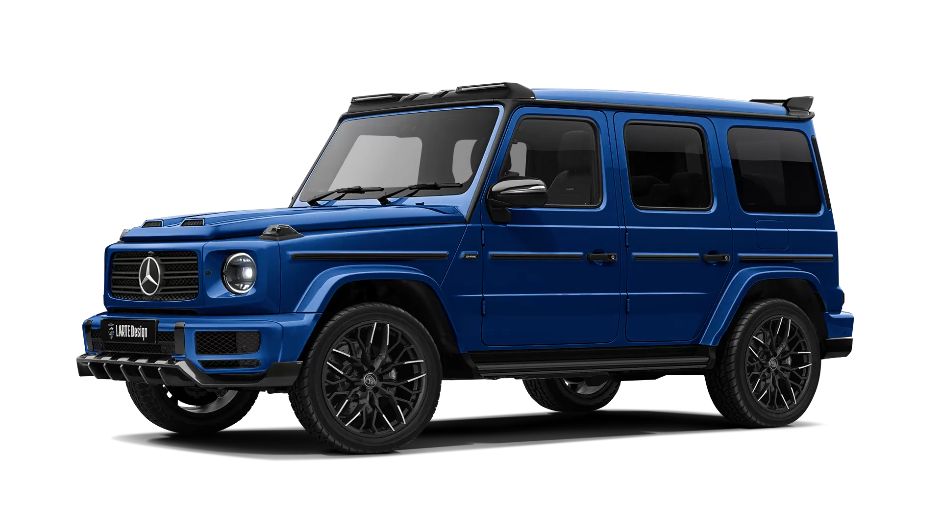 Mercedes G class W463 with painted body kit: front view shown in Brilliant Blue