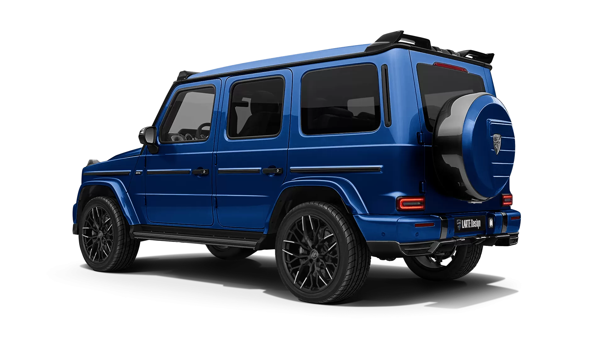 Mercedes G class W463 with painted body kit: rear view shown in Brilliant Blue