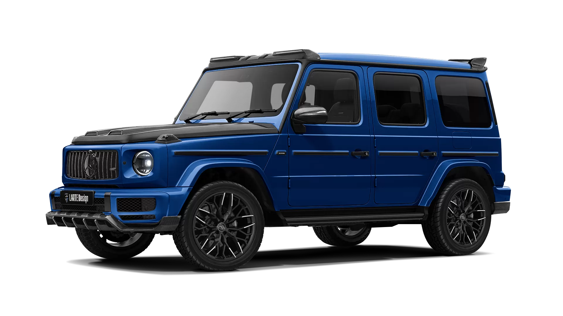 Mercedes G class W463 with carbon body kit: front view shown in Brilliant Blue